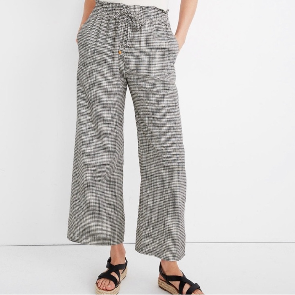 Madewell black and white checkered drawstring wide leg pants size M